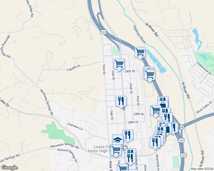 map of restaurants, bars, coffee shops, grocery stores, and more near 3195 Vine Street in Paso Robles