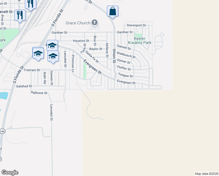 map of restaurants, bars, coffee shops, grocery stores, and more near 1513 Canyon Drive in Borger