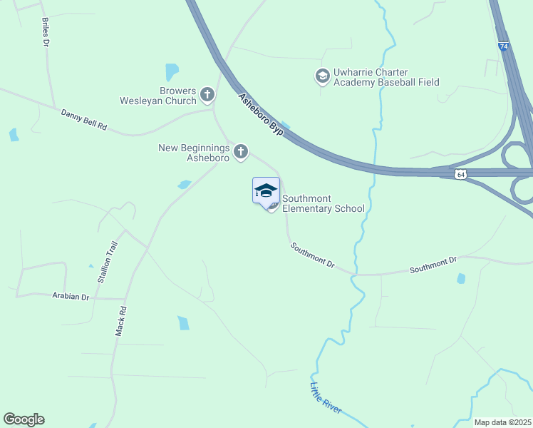 map of restaurants, bars, coffee shops, grocery stores, and more near 2497 Southmont Drive in Asheboro