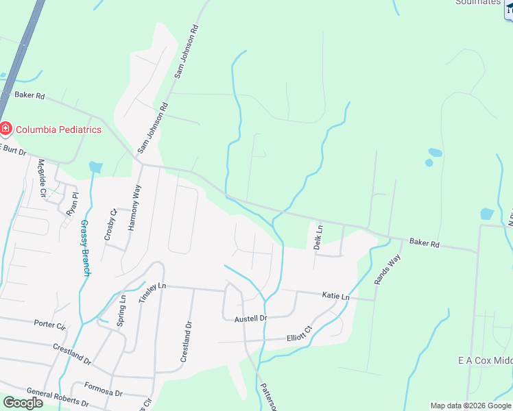 map of restaurants, bars, coffee shops, grocery stores, and more near 829 Baker Road in Columbia