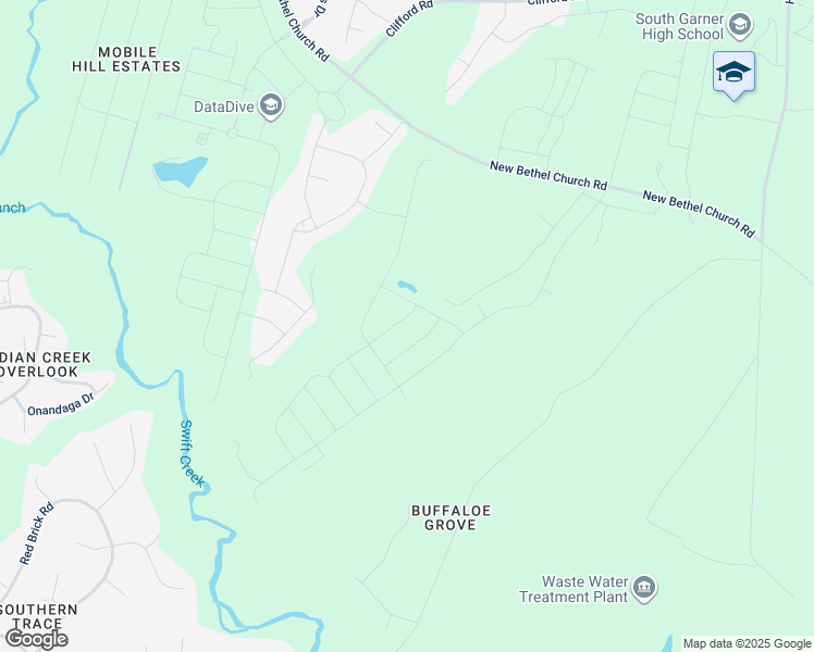 map of restaurants, bars, coffee shops, grocery stores, and more near 517 Bridger Drive in Garner