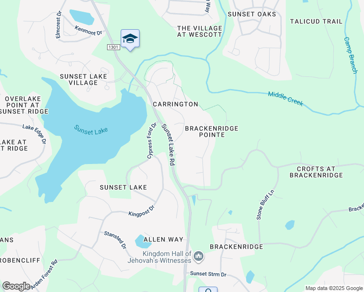map of restaurants, bars, coffee shops, grocery stores, and more near 5815 Sunset Lake Road in Holly Springs