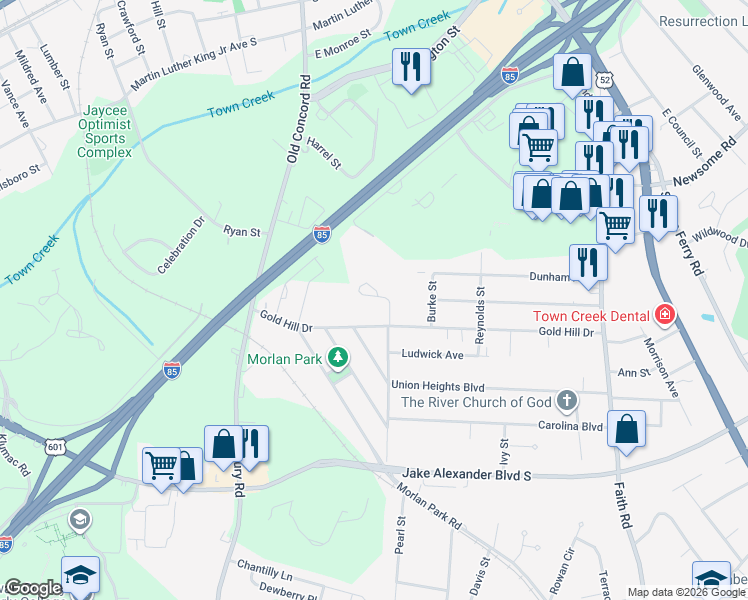 map of restaurants, bars, coffee shops, grocery stores, and more near 500 Gold Hill Drive in Salisbury