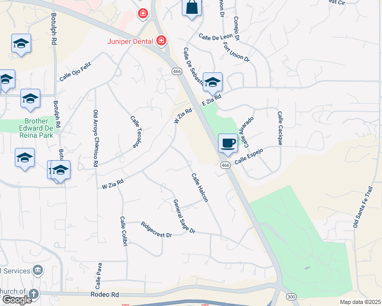 map of restaurants, bars, coffee shops, grocery stores, and more near 2305 Calle Halcon in Santa Fe