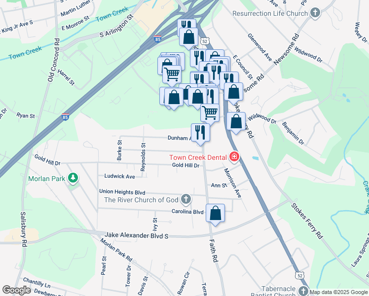 map of restaurants, bars, coffee shops, grocery stores, and more near 118 Oakwood Avenue in Salisbury