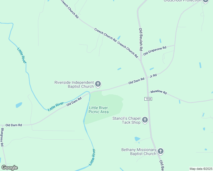map of restaurants, bars, coffee shops, grocery stores, and more near 1329 Old Dam Road in Kenly