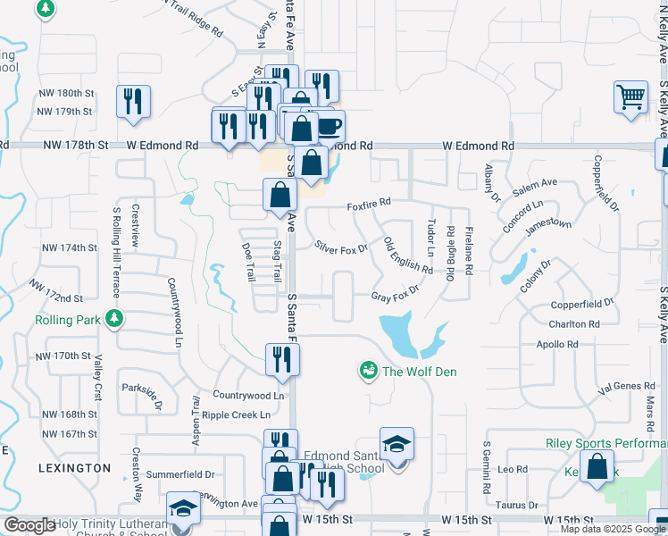 map of restaurants, bars, coffee shops, grocery stores, and more near 716 Pacific Grove Drive in Edmond