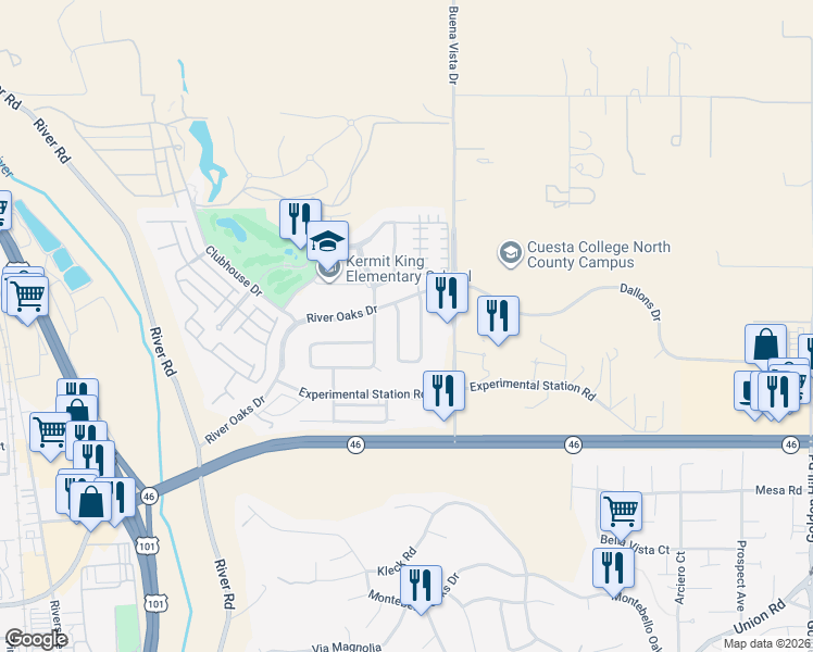 map of restaurants, bars, coffee shops, grocery stores, and more near 711 12th Street in Paso Robles