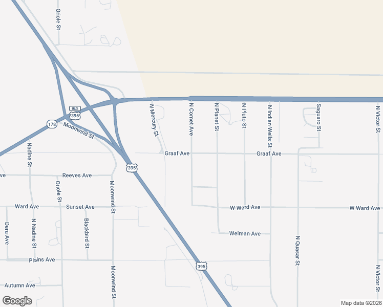 map of restaurants, bars, coffee shops, grocery stores, and more near North Comet Avenue in China Lake Acres