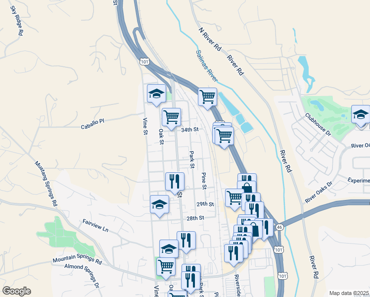 map of restaurants, bars, coffee shops, grocery stores, and more near 3200 Spring Street in Paso Robles