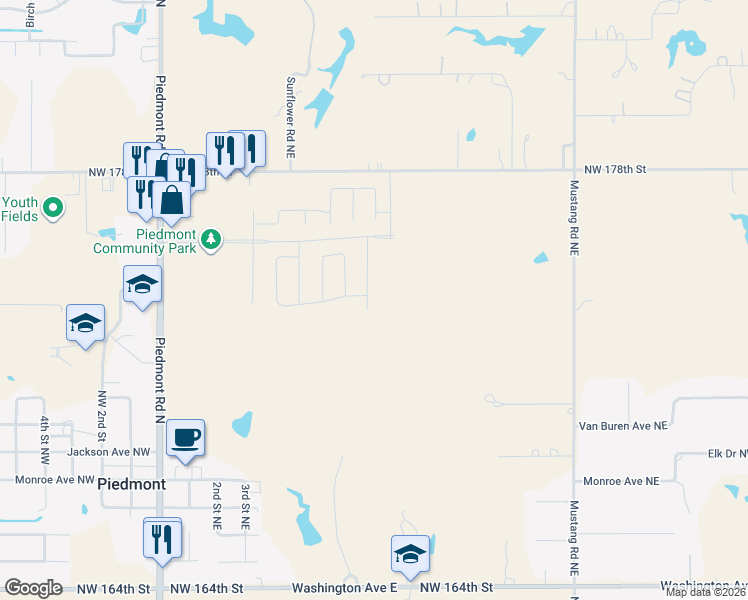 map of restaurants, bars, coffee shops, grocery stores, and more near 876-908 Northwest 178th Street in Piedmont