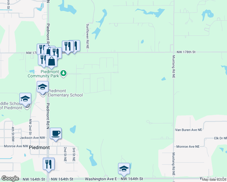 map of restaurants, bars, coffee shops, grocery stores, and more near 876-908 Northwest 178th Street in Piedmont