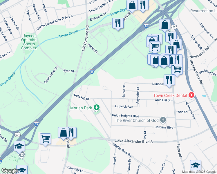 map of restaurants, bars, coffee shops, grocery stores, and more near 915 Bendix Drive in Salisbury