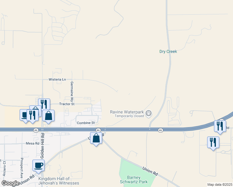 map of restaurants, bars, coffee shops, grocery stores, and more near Wisteria Lane in Paso Robles