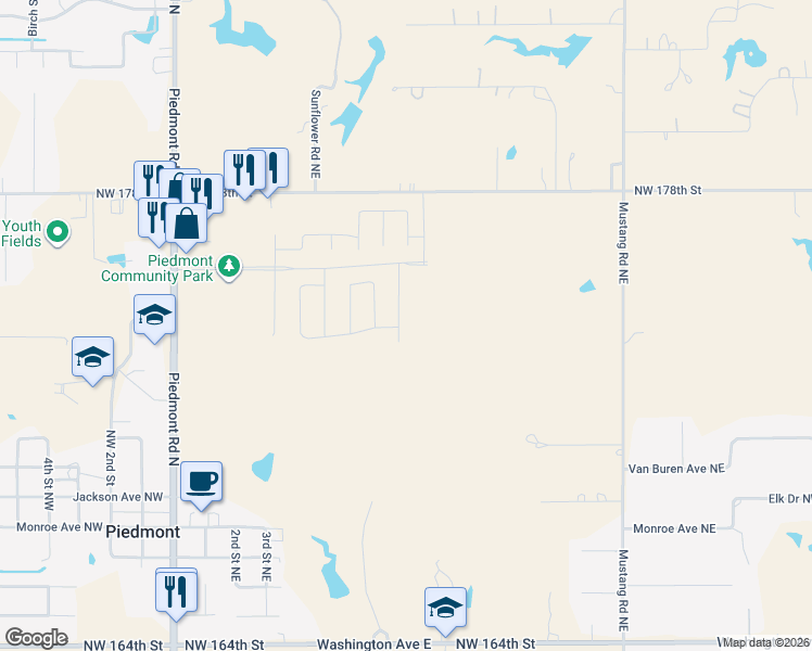map of restaurants, bars, coffee shops, grocery stores, and more near 876-908 Northwest 178th Street in Piedmont