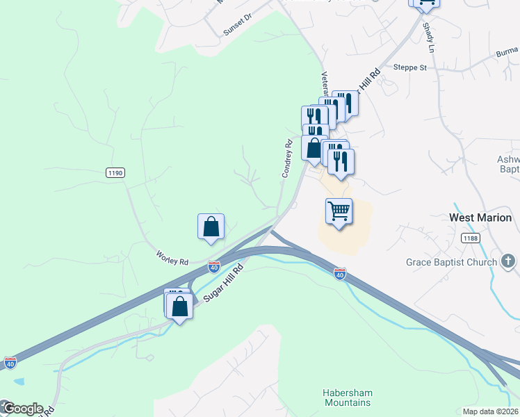 map of restaurants, bars, coffee shops, grocery stores, and more near 27 Lawndale Drive in Marion
