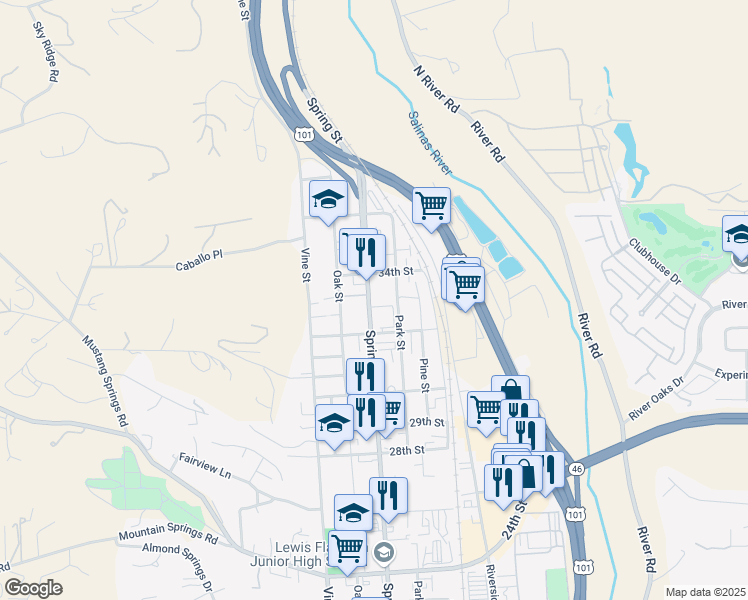 map of restaurants, bars, coffee shops, grocery stores, and more near 3338 Spring Street in Paso Robles
