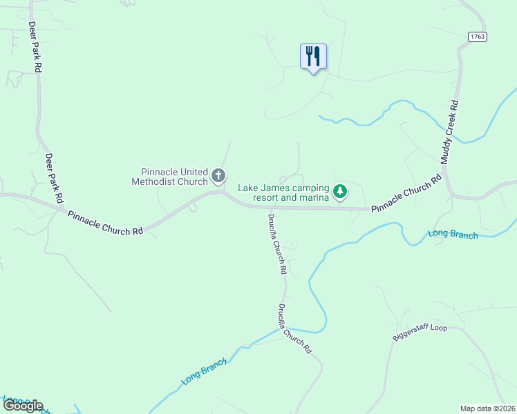 map of restaurants, bars, coffee shops, grocery stores, and more near 55 Log Cabin Lane in Nebo