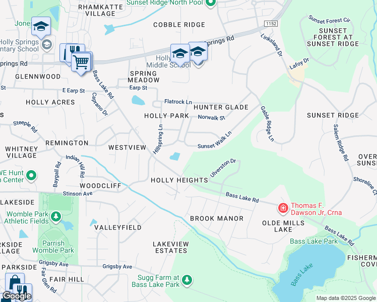 map of restaurants, bars, coffee shops, grocery stores, and more near 5225 Sunset Walk Lane in Holly Springs