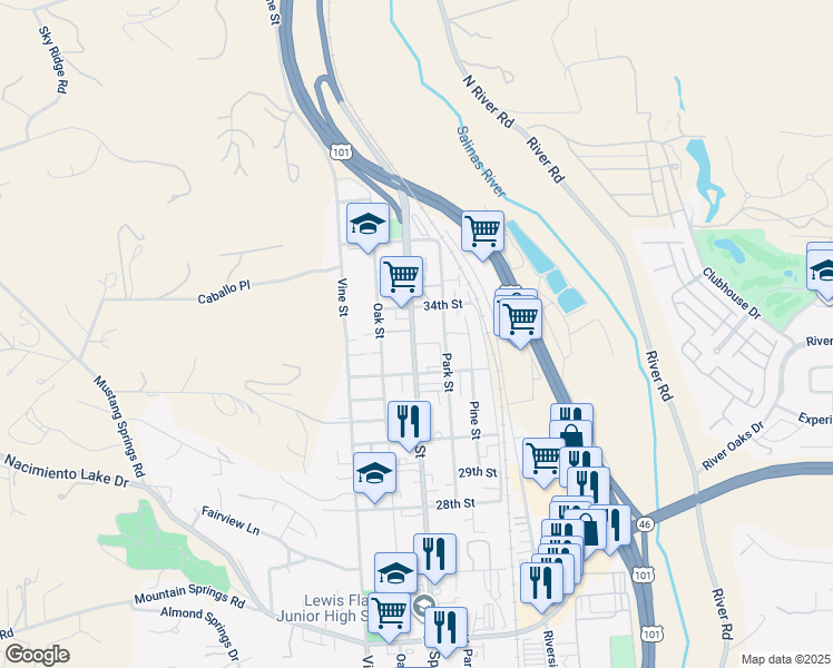 map of restaurants, bars, coffee shops, grocery stores, and more near 3328 Spring Street in Paso Robles