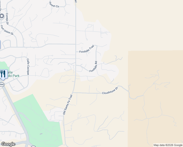 map of restaurants, bars, coffee shops, grocery stores, and more near 2125 Foothills Road in Santa Fe