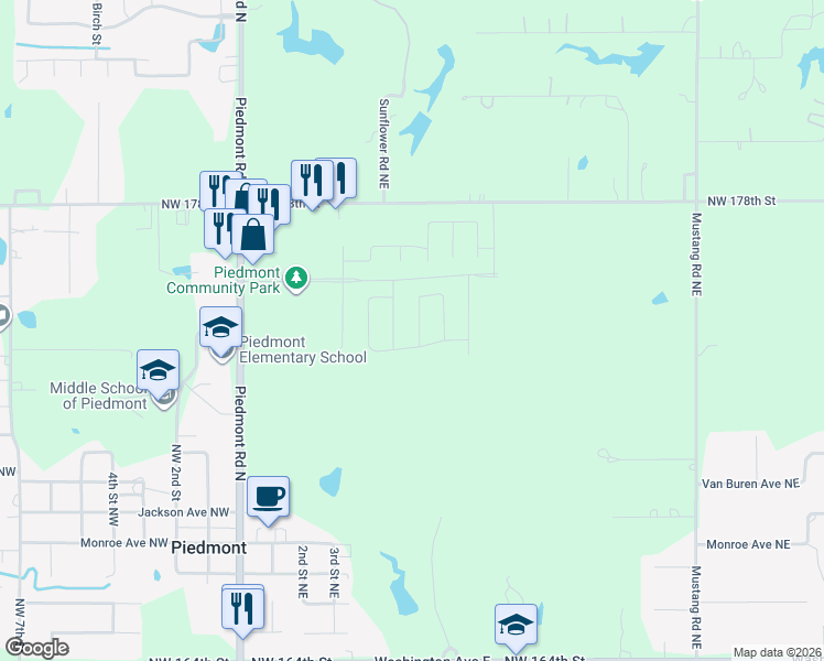 map of restaurants, bars, coffee shops, grocery stores, and more near 524-824 Northwest 178th Street in Piedmont