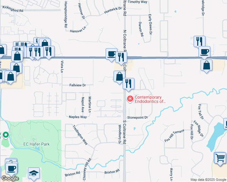map of restaurants, bars, coffee shops, grocery stores, and more near 2800 Coltrane Place in Edmond