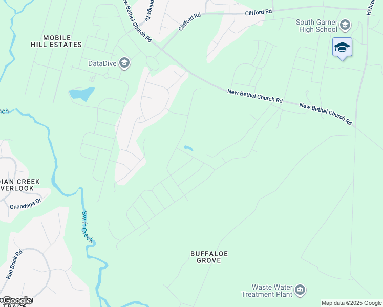 map of restaurants, bars, coffee shops, grocery stores, and more near 125 Klamath Drive in Garner