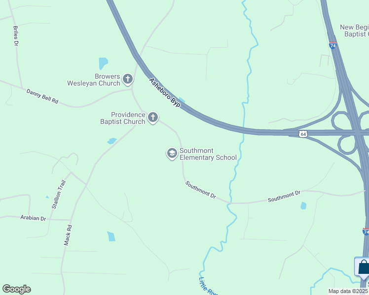 map of restaurants, bars, coffee shops, grocery stores, and more near 2574 Southmont Drive in Asheboro