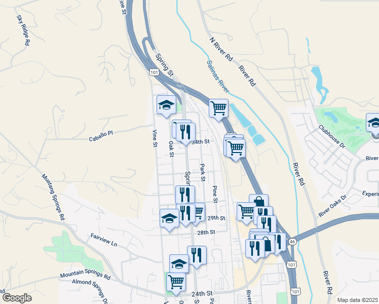 map of restaurants, bars, coffee shops, grocery stores, and more near 3338 Spring Street in Paso Robles