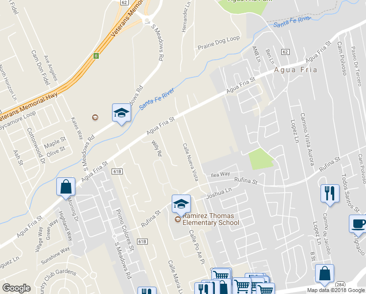 map of restaurants, bars, coffee shops, grocery stores, and more near 1064 Calle Nueva Vista in Santa Fe