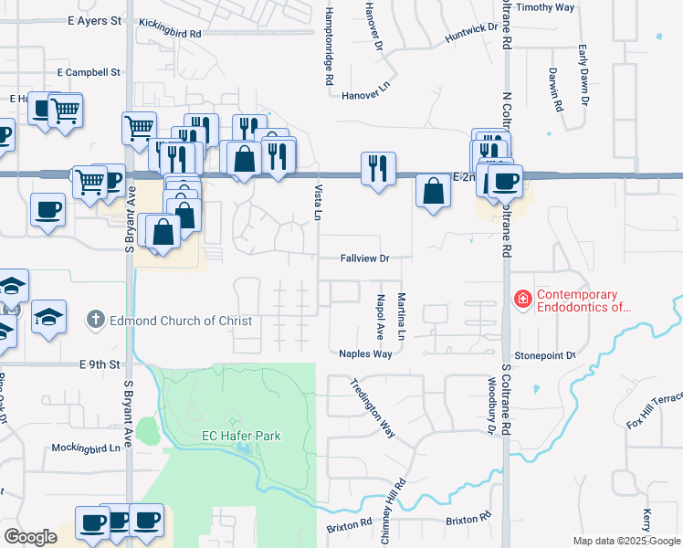 map of restaurants, bars, coffee shops, grocery stores, and more near 2301 San Marco Lane in Edmond