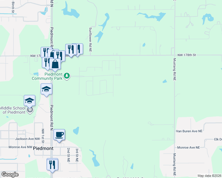 map of restaurants, bars, coffee shops, grocery stores, and more near 524-824 Northwest 178th Street in Piedmont