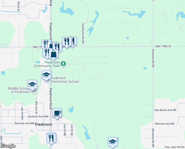 map of restaurants, bars, coffee shops, grocery stores, and more near 524-824 Northwest 178th Street in Piedmont