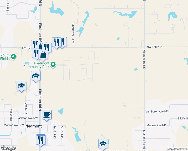 map of restaurants, bars, coffee shops, grocery stores, and more near 876-908 Northwest 178th Street in Piedmont