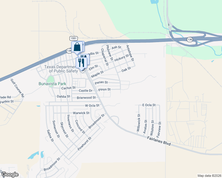map of restaurants, bars, coffee shops, grocery stores, and more near 118 Pinon Street in Borger