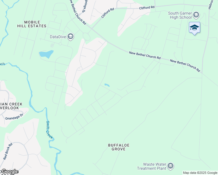 map of restaurants, bars, coffee shops, grocery stores, and more near 125 Klamath Drive in Garner
