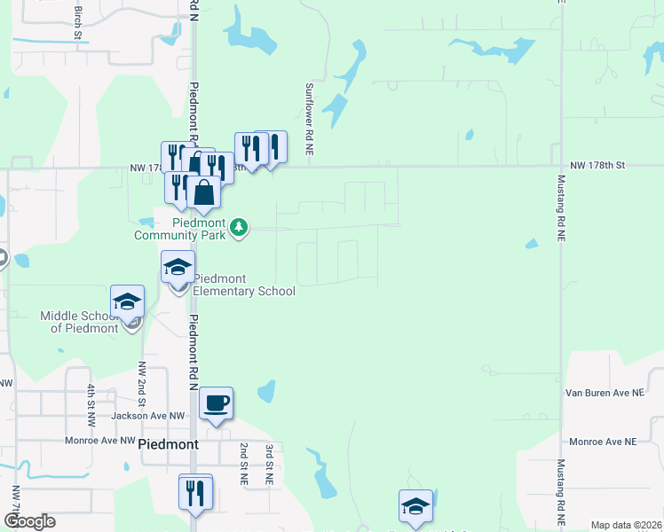 map of restaurants, bars, coffee shops, grocery stores, and more near 524-824 Northwest 178th Street in Piedmont