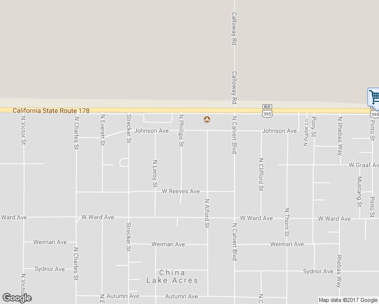 map of restaurants, bars, coffee shops, grocery stores, and more near 1528 North Phillips Street in Ridgecrest