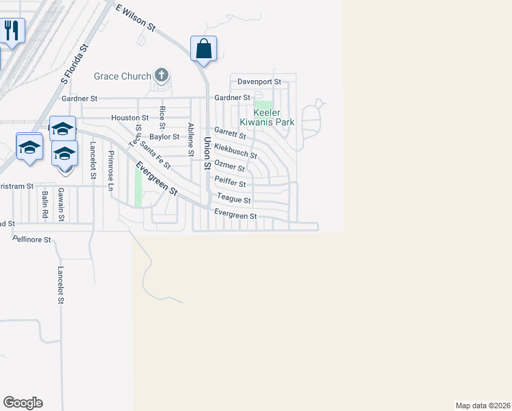 map of restaurants, bars, coffee shops, grocery stores, and more near 200 Teague Street in Borger