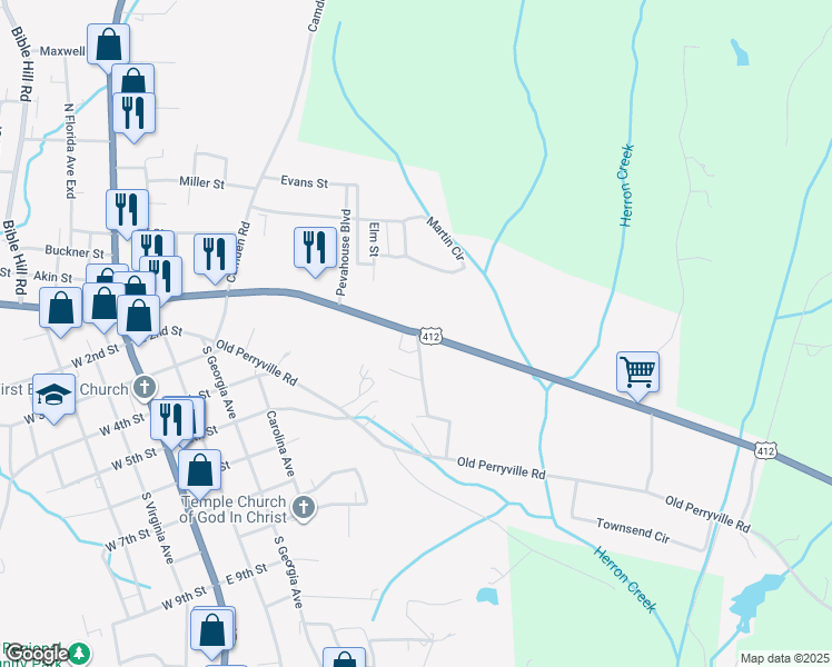 map of restaurants, bars, coffee shops, grocery stores, and more near 641 Highway 20 in Parsons
