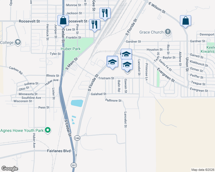 map of restaurants, bars, coffee shops, grocery stores, and more near 1508-1514 Pellinore Street in Borger