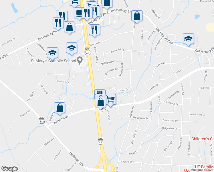 map of restaurants, bars, coffee shops, grocery stores, and more near 93 Shady Lane in Jackson