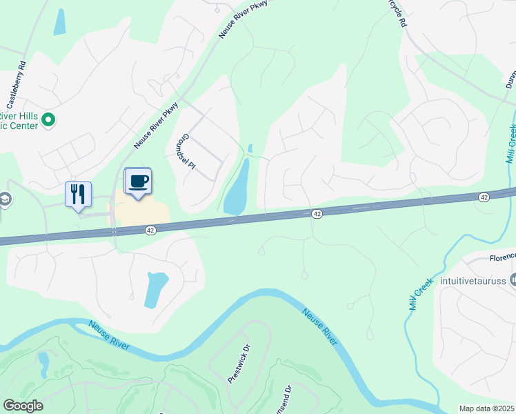 map of restaurants, bars, coffee shops, grocery stores, and more near 31 Trillium Way in Clayton