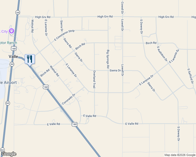 map of restaurants, bars, coffee shops, grocery stores, and more near 579 Overland Trail in Williams