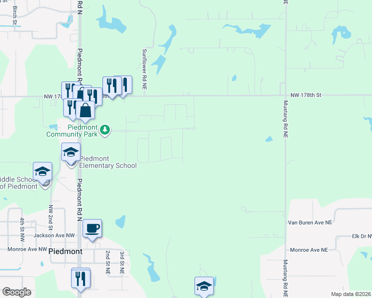 map of restaurants, bars, coffee shops, grocery stores, and more near 876-908 Northwest 178th Street in Piedmont