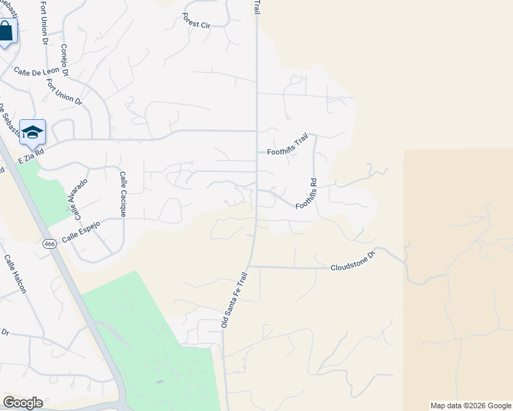 map of restaurants, bars, coffee shops, grocery stores, and more near Old Santa Fe Trail in Santa Fe