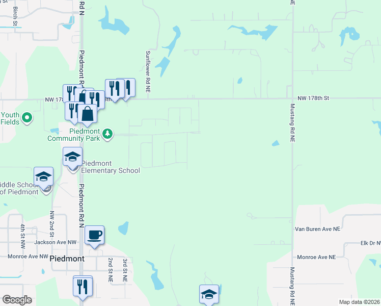 map of restaurants, bars, coffee shops, grocery stores, and more near 876-908 Northwest 178th Street in Piedmont