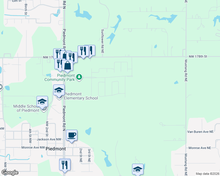 map of restaurants, bars, coffee shops, grocery stores, and more near 524-824 Northwest 178th Street in Piedmont