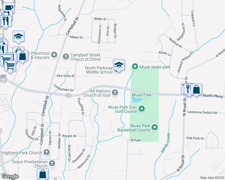 map of restaurants, bars, coffee shops, grocery stores, and more near 1330 N Parkway in Jackson